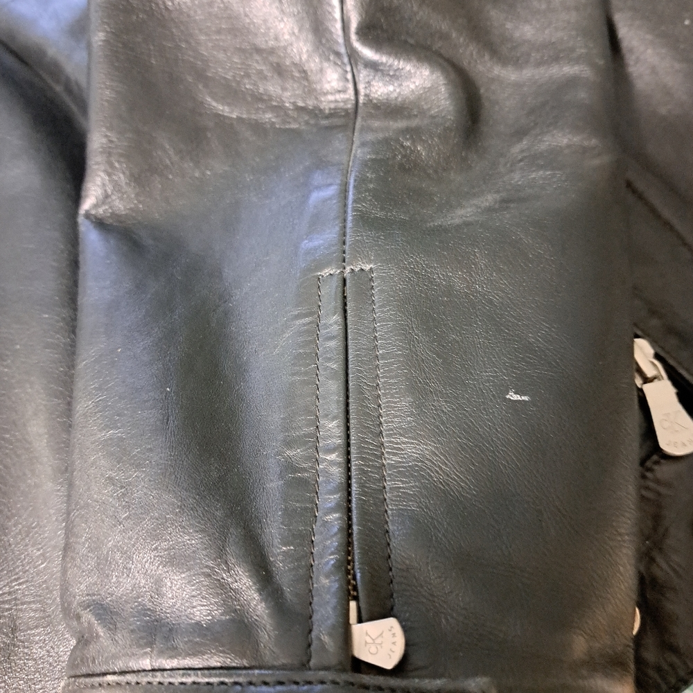 Calvin Klein Black Leather Bomber Jacket - Picture 5 of 14